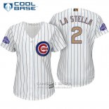 Camiseta Beisbol Mujer Chicago Cubs 2 Tommy La Stella Blanco Oro Cool Base
