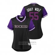 Camiseta Beisbol Mujer Colorado Rockies Jon Gray 2018 LLWS Players Weekend Gris Wolf Negro