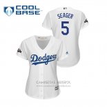 Camiseta Beisbol Mujer Los Angeles Dodgers Corey Seager 2019 Postemporada Cool Base Blanco