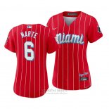 Camiseta Beisbol Mujer Miami Marlins Starling Marte 2021 City Connect Sugar Kings Rojo