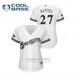 Camiseta Beisbol Mujer Milwaukee Brewers Zach Davies 2019 Postemporada Cool Base Blanco