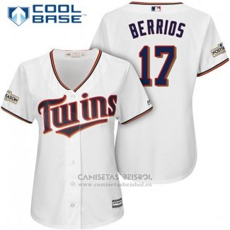 Camiseta Beisbol Mujer Minnesota Twins 2017 Postemporada Jose Berrios Blanco Cool Base