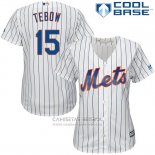 Camiseta Beisbol Mujer New York Mets 15 Tim Tebow Blanco Cool Base