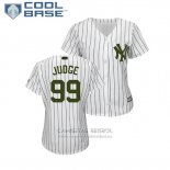 Camiseta Beisbol Mujer New York Yankees Aaron Judge 2018 Dia de los Caidos Cool Base Blanco