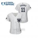Camiseta Beisbol Mujer New York Yankees Brett Gardner 2019 Postemporada Cool Base Blanco