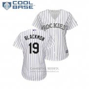 Camiseta Beisbol Mujer Rockies Charlie Blackmon Cool Base Replica Blanco