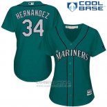Camiseta Beisbol Mujer Seattle Mariners 34 Felix Hernandez Verde Alterno Cool Base