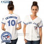 Camiseta Beisbol Mujer Toronto Blue Jays Edwin Encarnacion 10 Blanco Cool Base