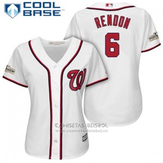 Camiseta Beisbol Mujer Washington Nationals 2017 Postemporada Anthony Rendon Blanco Cool Base