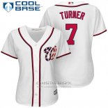 Camiseta Beisbol Mujer Washington Nationals 7 Trea Turner Blanco 2017 Cool Base