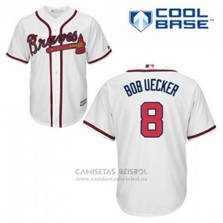 Camiseta Beisbol Hombre Atlanta Braves 8 Bob Uecker Blanco Primera Cool Base