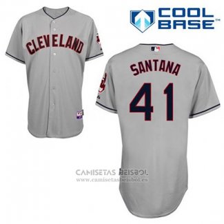 Camiseta Beisbol Hombre Cleveland Indians Carlos Santana 41 Gris Cool Base