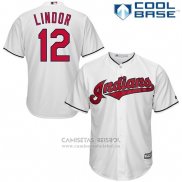 Camiseta Beisbol Hombre Cleveland Indians Francisco Lindor 12 Blanco Cool Base
