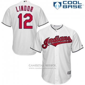 Camiseta Beisbol Hombre Cleveland Indians Francisco Lindor 12 Blanco Cool Base