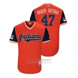 Camiseta Beisbol Hombre Cleveland Indians Trevor Bauer 2018 LLWS Players Weekend Bauer Outage Rojo