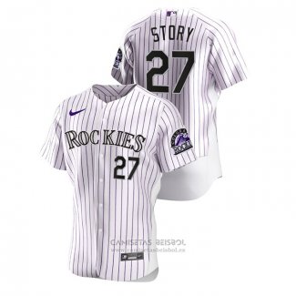 Camiseta Beisbol Hombre Colorado Rockies Trevor Story Authentic Blanco