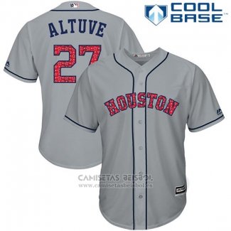 Camiseta Beisbol Hombre Houston Astros 2017 Estrellas y Rayas Jose Altuve Gris Cool Base