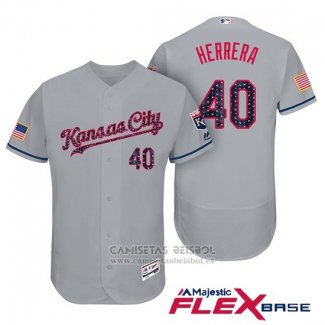 Camiseta Beisbol Hombre Kansas City Royals 2017 Estrellas y Rayas Kelvin Herrera Gris Flex Base