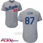 Camiseta Beisbol Hombre Los Angeles Dodgers 87 Jose De Leon Gris Flex Base