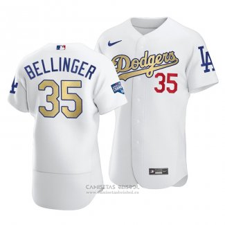 Camiseta Beisbol Hombre Los Angeles Dodgers Cody Bellinger 2021 Gold Program Patch Autentico Blanco