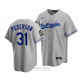 Camiseta Beisbol Hombre Los Angeles Dodgers Joc Pederson 2020 Replica Road Gris