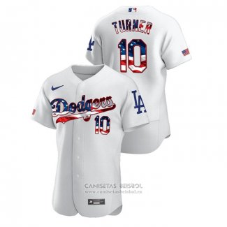 Camiseta Beisbol Hombre Los Angeles Dodgers Justin Turner 2020 Stars & Stripes 4th of July Blanco