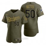 Camiseta Beisbol Hombre Los Angeles Dodgers Mookie Betts Camuflaje Digital Verde 2021 Salute To Service