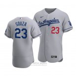 Camiseta Beisbol Hombre Los Angeles Dodgers Steven Souza Autentico Road Gris