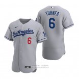 Camiseta Beisbol Hombre Los Angeles Dodgers Trea Turner Autentico Road Gris