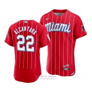 Camiseta Beisbol Hombre Miami Marlins Sandy Alcantara 2021 City Connect Autentico Rojo