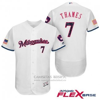 Camiseta Beisbol Hombre Milwaukee Brewers 2017 Estrellas y Rayas Eric Thames Blanco Flex Base