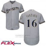 Camiseta Beisbol Hombre Milwaukee Brewers Domingo Santana Gris Autentico Collection Flex Base Custom