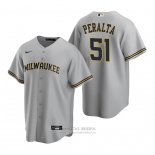 Camiseta Beisbol Hombre Milwaukee Brewers Freddy Peralta Replica Road Gris
