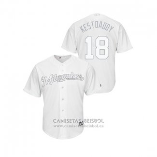 Camiseta Beisbol Hombre Milwaukee Brewers Keston Hiura 2019 Players Weekend Replica Blanco