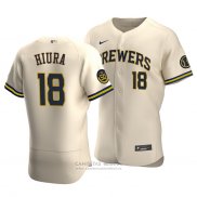 Camiseta Beisbol Hombre Milwaukee Brewers Keston Hiura Autentico Alterno Crema