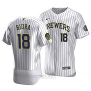 Camiseta Beisbol Hombre Milwaukee Brewers Keston Hiura Autentico Primera Blanco