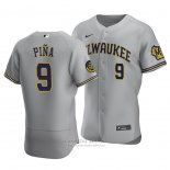 Camiseta Beisbol Hombre Milwaukee Brewers Manny Pina Autentico Road Gris