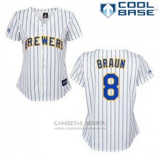 Camiseta Beisbol Hombre Milwaukee Brewers Ryan Braun 8 Blanco Cool Base