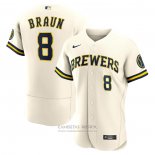 Camiseta Beisbol Hombre Milwaukee Brewers Ryan Braun Primera Autentico Crema