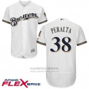 Camiseta Beisbol Hombre Milwaukee Brewers Wily Peralta Blanco Autentico Collection Flex Base Custom