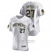 Camiseta Beisbol Hombre Milwaukee Brewers Zach Davies Autentico 2020 Primera Blanco
