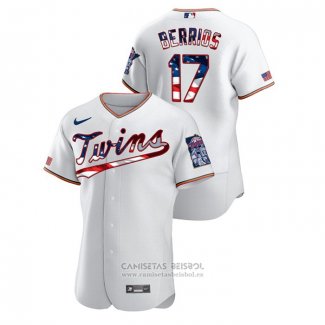 Camiseta Beisbol Hombre Minnesota Twins Jose Berrios 2020 Stars & Stripes 4th of July Blanco