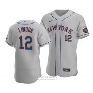 Camiseta Beisbol Hombre New York Mets Francisco Lindor Autentico Road Gris