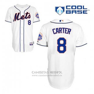 Camiseta Beisbol Hombre New York Mets Gary Carter 8 Blanco Alterno Cool Base