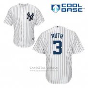 Camiseta Beisbol Hombre New York Yankees Babe Ruth 3 Blanco Primera Cool Base