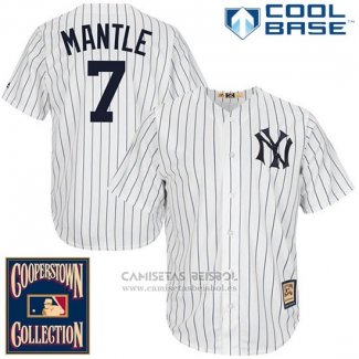 Camiseta Beisbol Hombre New York Yankees New York Mickey Mantle 7 Blanco Cool Base Cooperstown