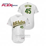 Camiseta Beisbol Hombre Oakland Athletics Jharel Cotton 150th Aniversario Patch Autentico Flex Base Blanco