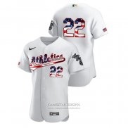 Camiseta Beisbol Hombre Oakland Athletics Ramon Laureano 2020 Stars & Stripes 4th of July Blanco
