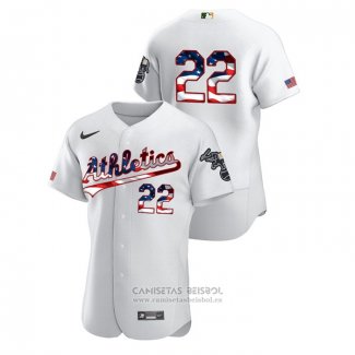 Camiseta Beisbol Hombre Oakland Athletics Ramon Laureano 2020 Stars & Stripes 4th of July Blanco