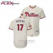 Camiseta Beisbol Hombre Philadelphia Phillies Rhys Hoskins 2018 Stars & Stripes Flex Base Crema